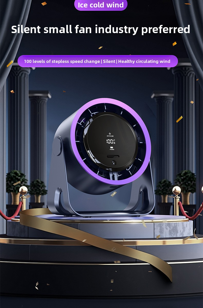 Ventilateur de bureau, chargement USB, affichage numérique, silencieux, pour bureau, dortoir, vent fort, petit format_voghion.com