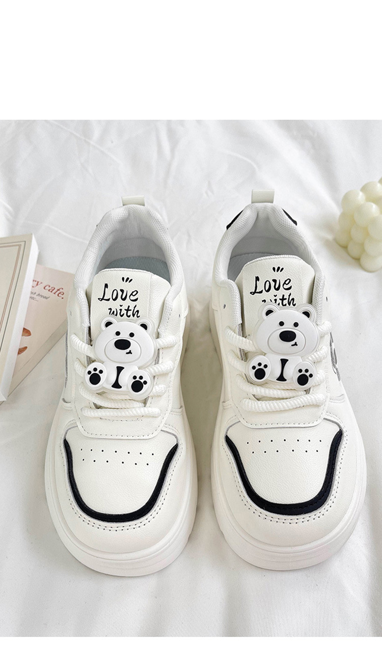 Women's Chunky Dad Sneakers - Cute Bear-Inspired Platform Shoes With PU Leather & Anti-Slip Sole, Fashion Casual Shoes For Daily Outfits_voghion.com