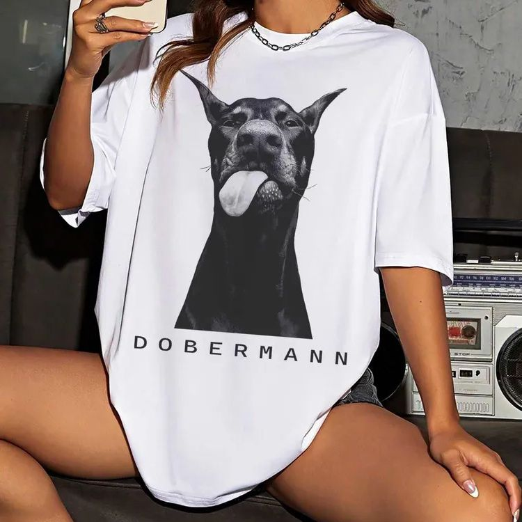 Nuovo top estivo alla moda con stampa di cani, a maniche corte, di alta qualità, per le donne, vestibilità ampia_voghion.com