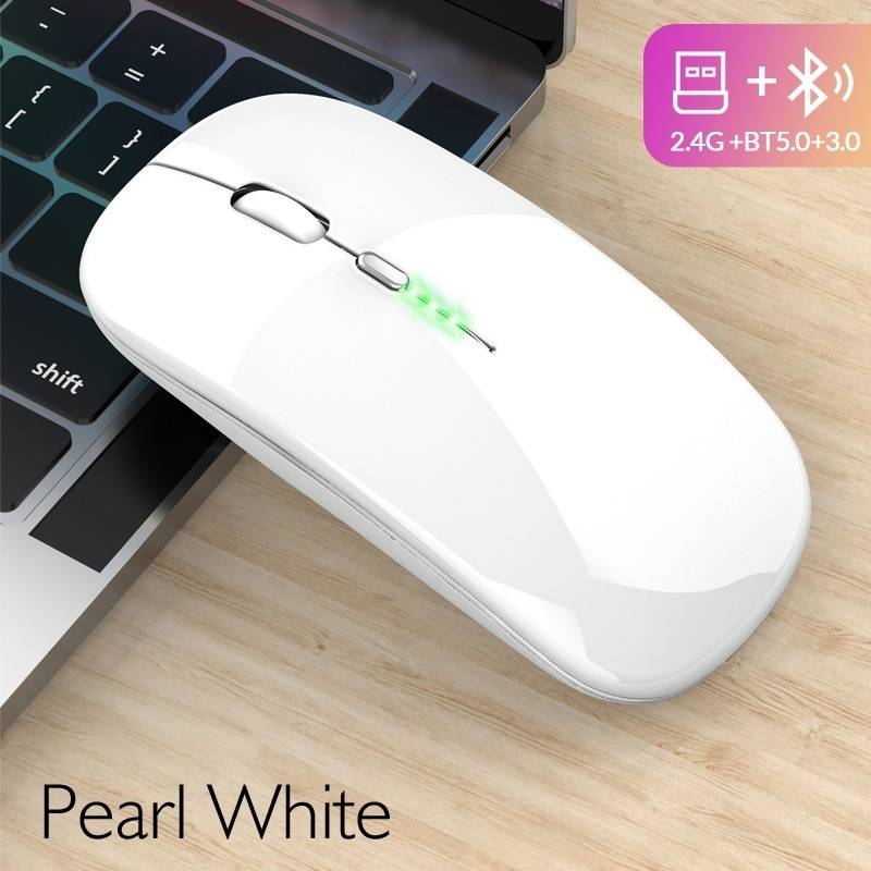 Wireless Bluetooth Mouse Rechargeable Silent Click Dual Mode For Laptop Tablet PC Office Gaming Ergonomic Design 1200/1600 DPI Adjustable_voghion.com