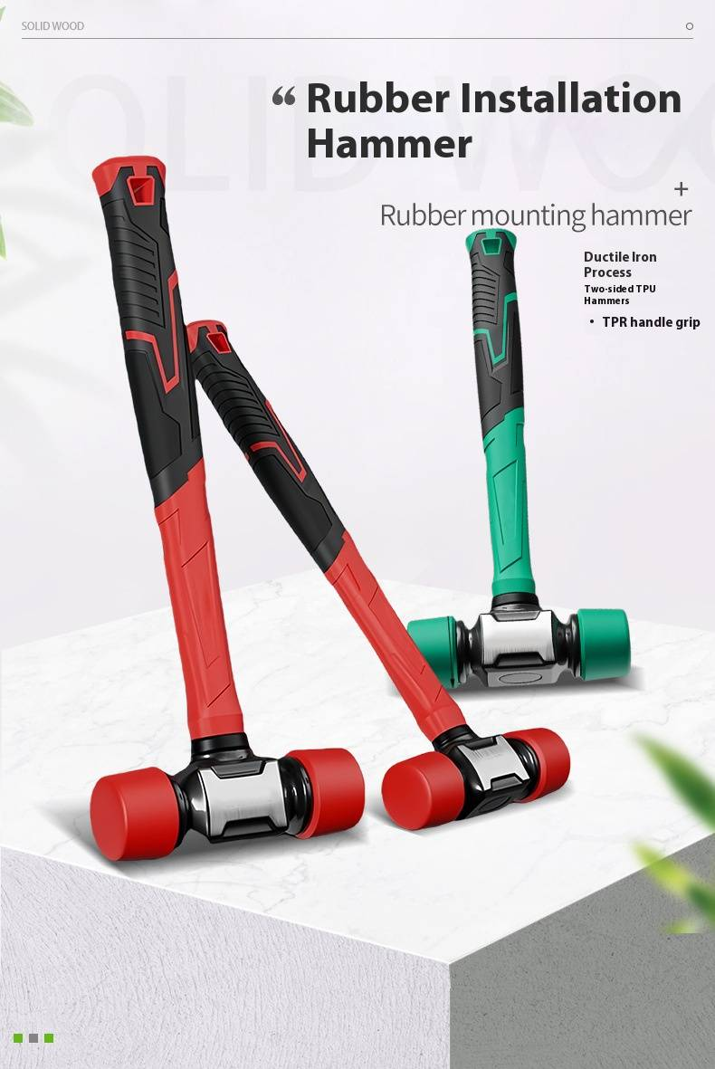 Professional Rubber Mallet Hammer For Flooring & Tile Installation - Durable PC Head With Non-Slip Plastic Handle (295mm, Green/Red, 27mm/36mm/43mm)_voghion.com