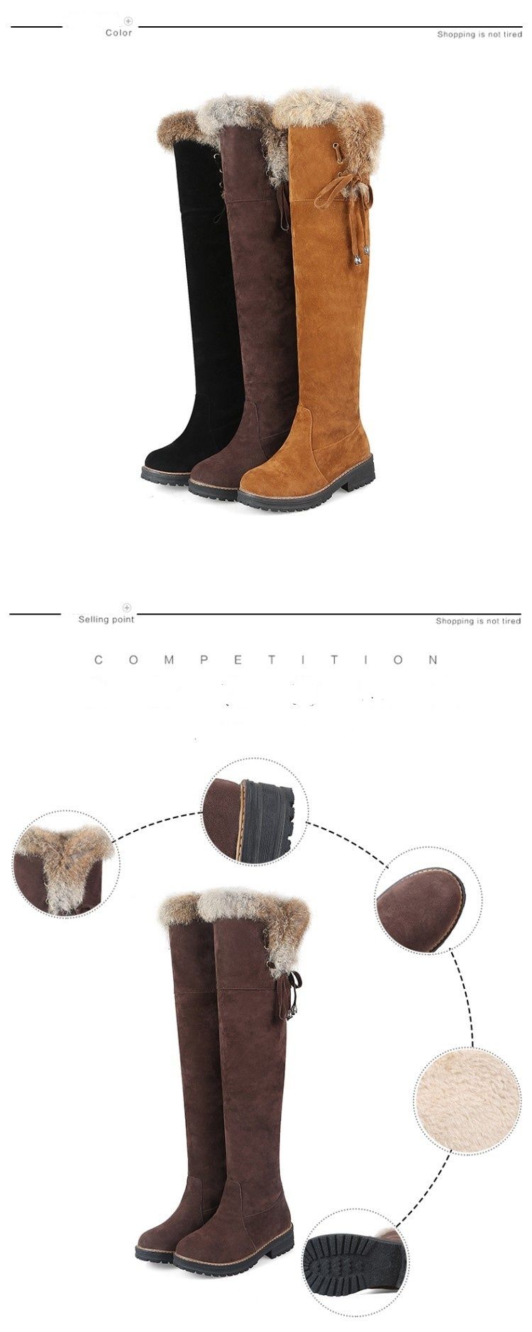 Neue Damenstiefel, Overknee-Stiefel mit Futter, Baumwollstiefel, Stiefel mit niedrigem Absatz, große Damenschuhe_voghion.com