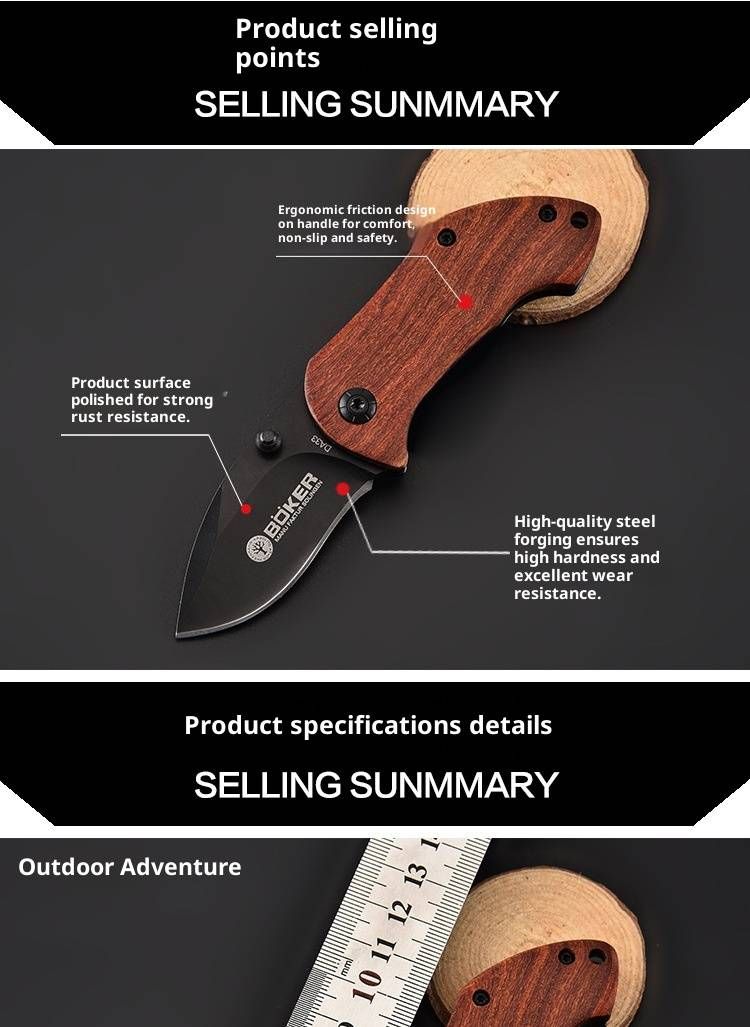Coltello tascabile pieghevole DA33 - Lama in acciaio inossidabile 3Cr13, compatto e affilato per attività all'aperto, campeggio e uso quotidiano (EDC)_voghion.com