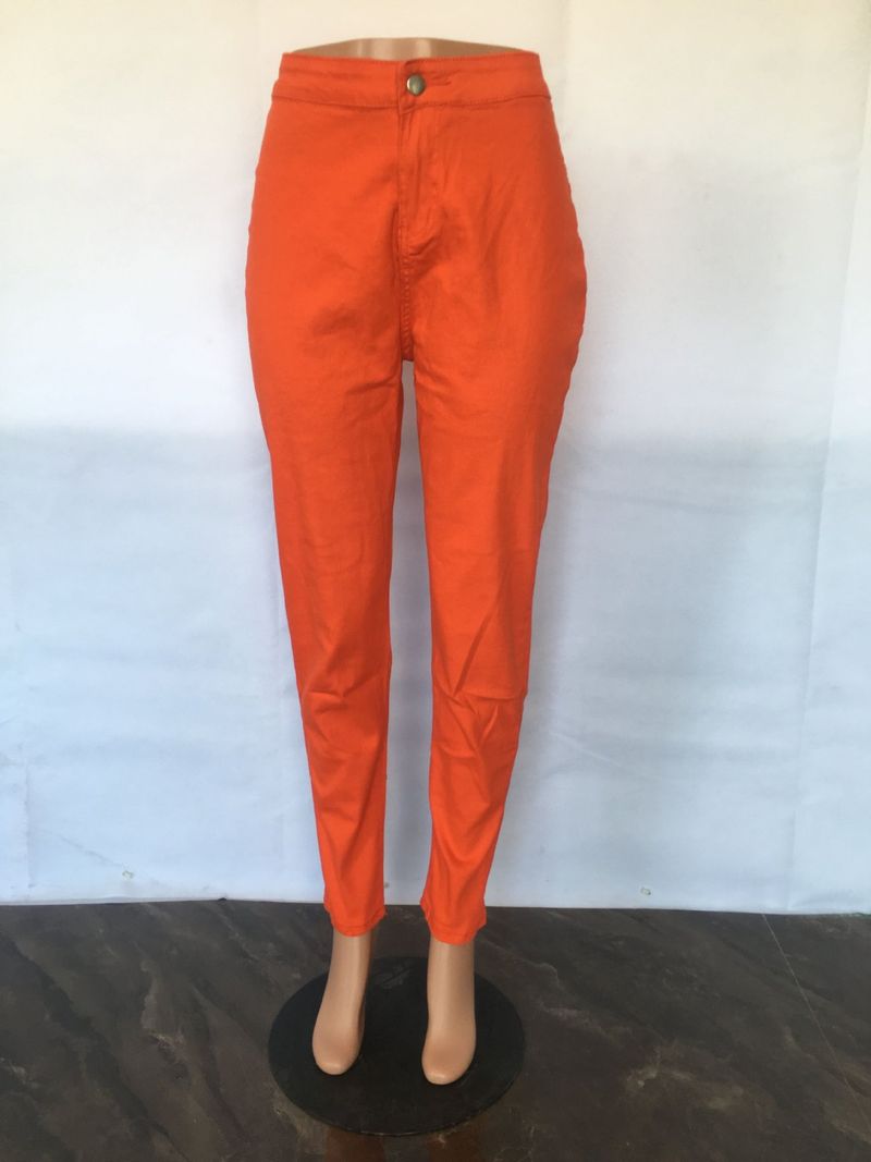 Pantaloni casual in denim slim tinta unita da donna_voghion.com