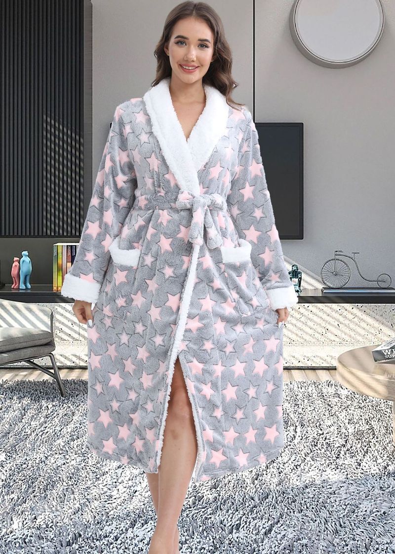 Underwear & Sleepwears Long Style Nightgown Loungewear Flannel Robe Long Sleeve Bathrobe Sleepwear Loungewear Soft Cozy Nightgown With Pockets_voghion.com