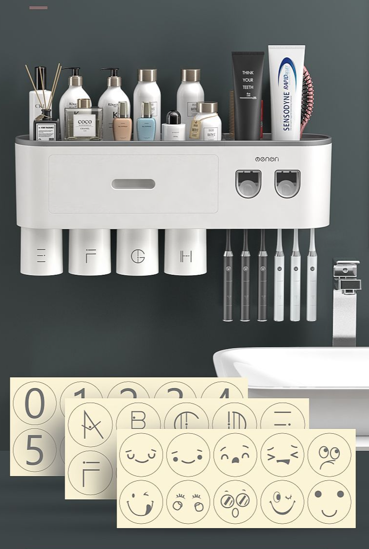 Zahnbürstenhalter ohne Bohren, Mundwasser, Zahnpastabecher, Aufbewahrung, Badezimmer, Wandmontage, elektrisches Set_voghion.com