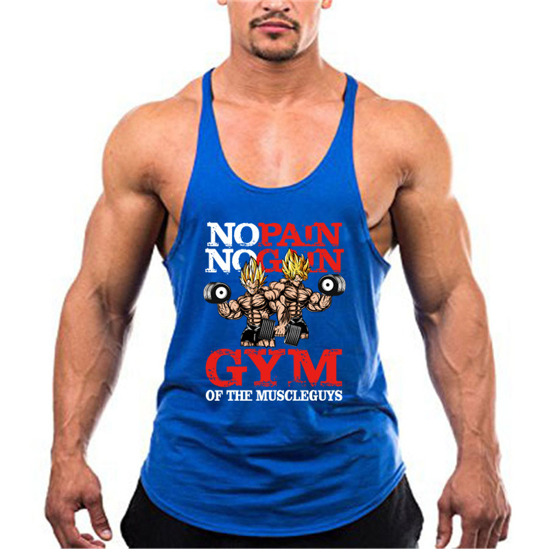 Ny ren bomull för män löpning sport fitness linne Saiyan utskrift 1 cm tunna remmar racerback linne för män_voghion.com