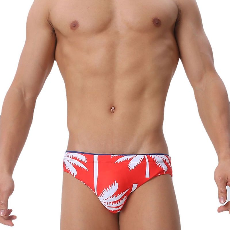 UXH Men's Swim Trunks With Cup Fashion Coconut Tree Print Beach Vacation Style Sexy Triangle_voghion.com