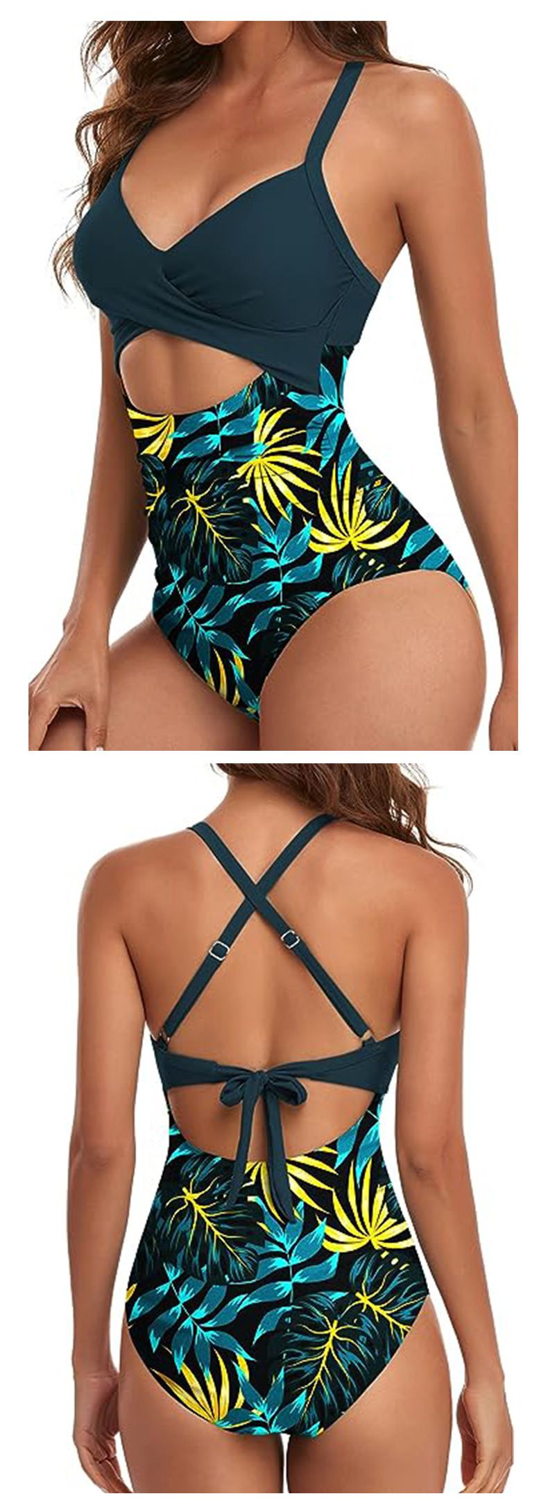 Maillot de bain une pièce pour femme, couleur unie, ajouré, taille haute, moulant_voghion.com