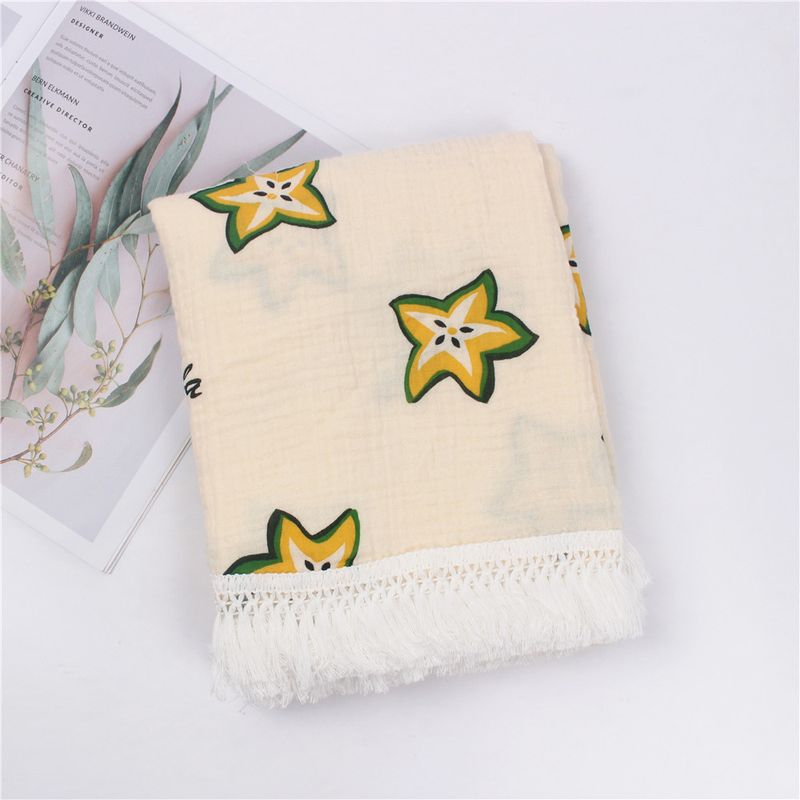 Cotton Printed Tassel Blanket Bath Towel Baby Gauze Wrap Towel Baby Stroller Blanket Quilt Photography Blanket Souvenir_voghion.com