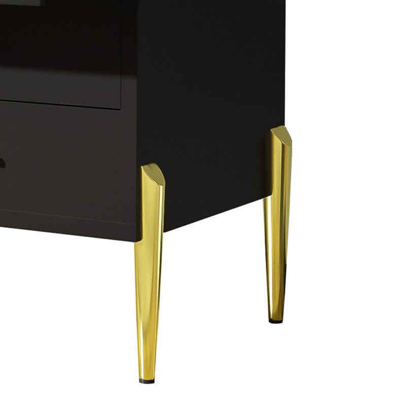Credenza Schwarz Mit Tealfarbener Glastür, Kristallgriffen, Goldene Beine_voghion.com