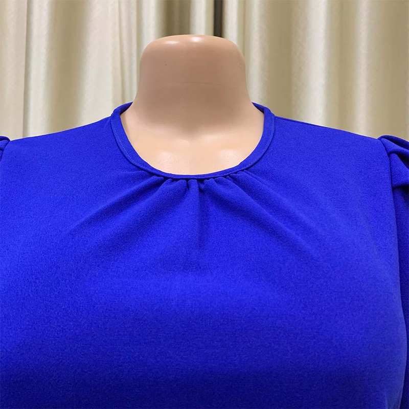 D2022024Robe grande taille plissée à manches courtes, style été, couleur unie_voghion.com
