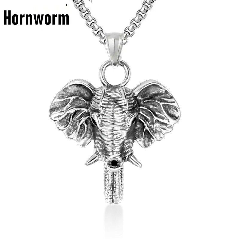 Mens Boys Animal Elephant Head Pendant Necklace Stainless Steel For Men Punk Retro Vintage Cool Father's Day Dad Gift_voghion.com
