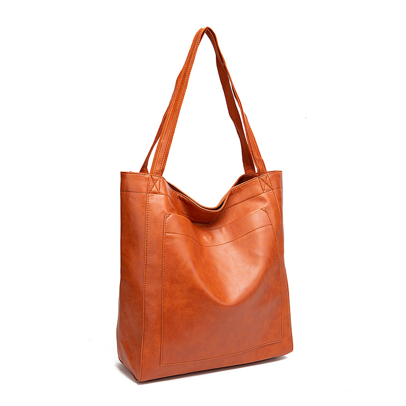 Retro oil wax leather simple all-in-one tote commuter women's bag shoulder bag_voghion.com