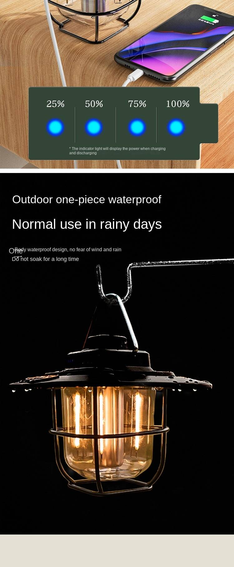 Coloda Vintage Ambient Camping Light -resistant Type C Rechargeable Camping CLD-LYD022High-level Black_voghion.com