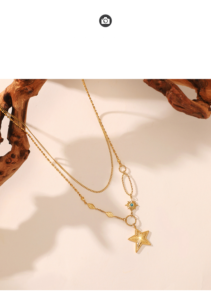 14K Gold Plated Double Layer Star Necklace - Geometric Clavicle Chain For Women, Ins Style Design_voghion.com