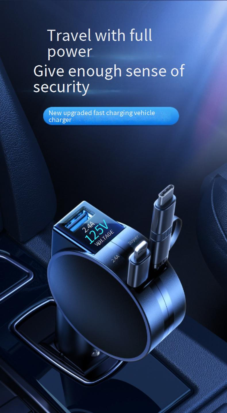 60W Super Fast Car Charger With Digital Display – Triple Port QC 3.0 & PD (Type-C/USB/iPhone) – 12V-24V Universal Cigarette Lighter Adapter_voghion.com