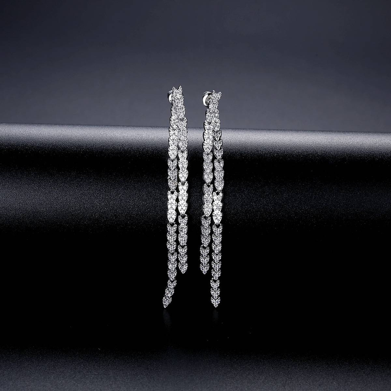 Women's Jewelry Heart-Shaped Tassel Drop Earrings With Micro-Pave Stones, Elegant Long Dangling Statement Earrings For Women_voghion.com