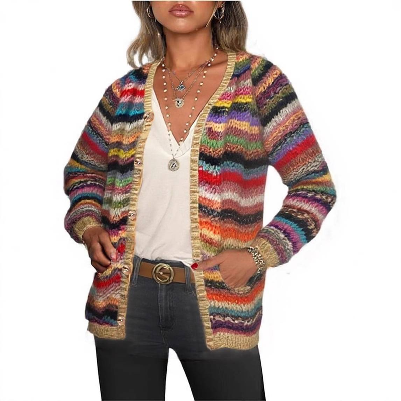 Leichte Strickjacke für Damen – Weicher Pullover aus Kaschmirmischung mit offener Vorderseite – Übergroße bequeme Passform – Lässiger Überwurf mit langen Ärmeln in Farbverlauf_voghion.com