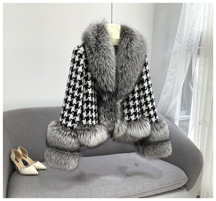 Cappotto corto in pelliccia sintetica da donna, stile corto, cappotto corto scozzese in pelliccia sintetica con collo in volpe argentata – elegante e caldo capospalla invernale per ufficio e casual_voghion.com