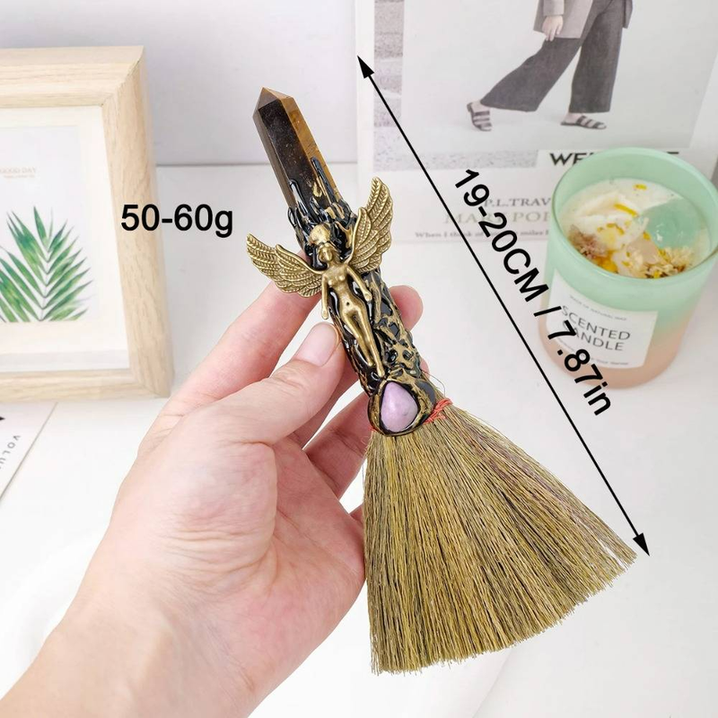 1PC Natural Crystal Point Stone Amethyst Altar Witch Supplies Table Decoration Family Tree Charms Feather Broom Crafts Halloween_voghion.com
