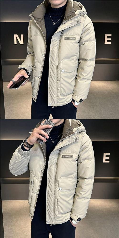 Herrenbekleidung Leichte Daunenjacke mit Kapuze für Herren – Wasserabweisender und winddichter Wintermantel für Freizeit- und Businesskleidung (Schwarz, Hellbraun)_voghion.com
