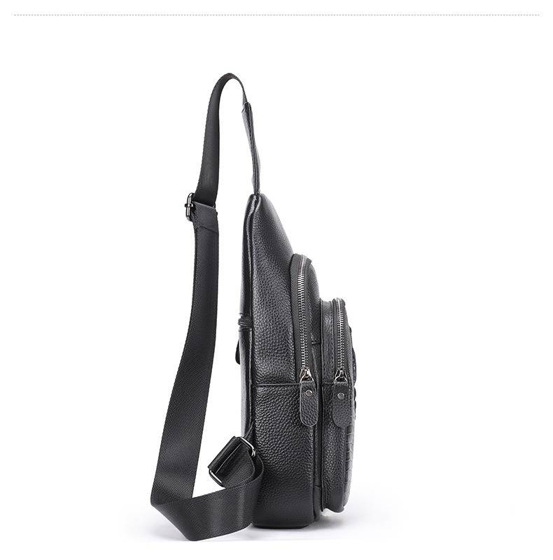 Men's Premium Full-Grain Leather Crossbody Bag - Classic Crocodile Embossed Design, Versatile Shoulder Sling For Everyday Essentials_voghion.com