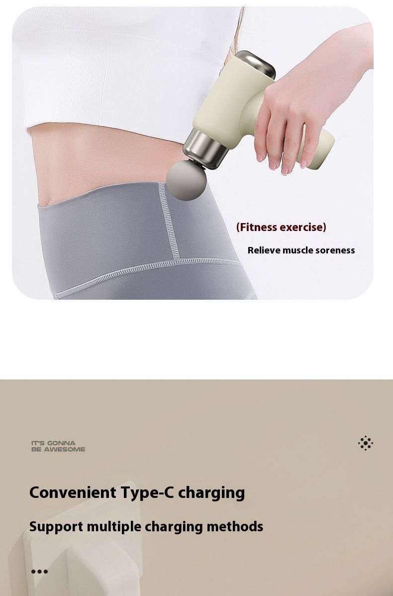Brushless Percussion Massage Gun - 5 Speeds, Ultra-Quiet (Under 36dB), 4 Interchangeable Heads, USB-C Rechargeable, Mini & Portable_voghion.com