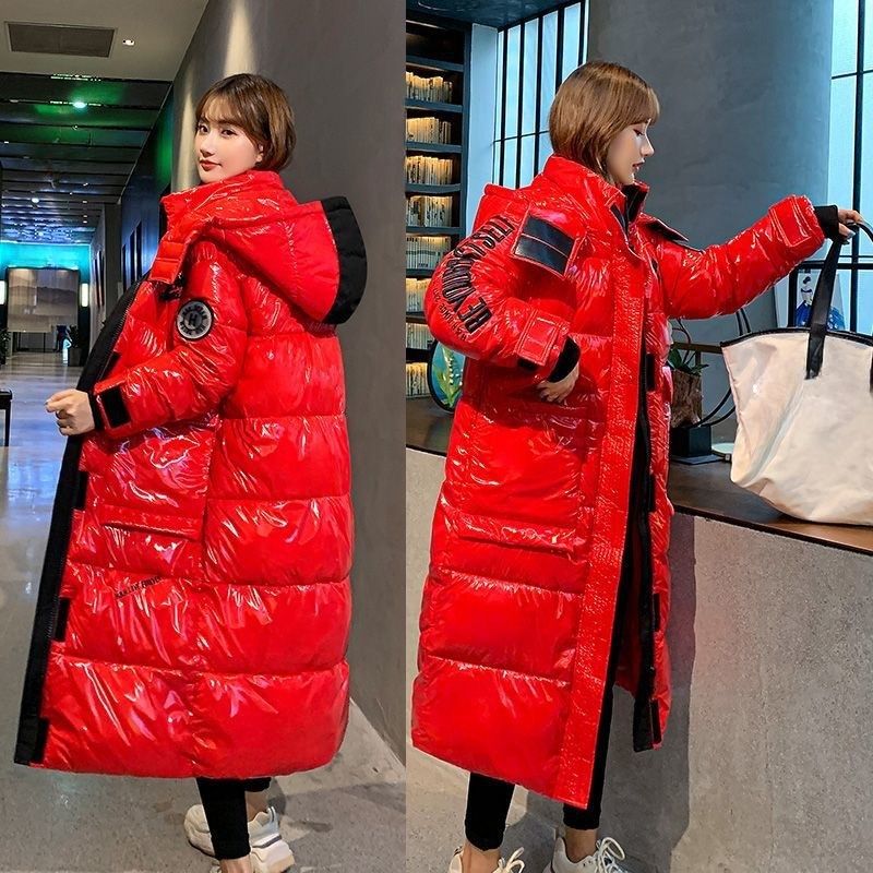 Piumino lungo lucido senza lavaggio – Parka invernale da donna con cappuccio staccabile (S-2XL, lunghezza al ginocchio, fodera termica, resistente all'acqua, vestibilità oversize)_voghion.com