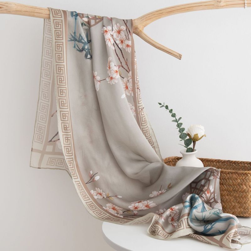 100 % echte Maulbeerseide, Seidenschal mit grünem Landschaftsdruck für Frühling und Sommer 2024, Sonnenschutzschal, als Geburtstagsgeschenk_voghion.com