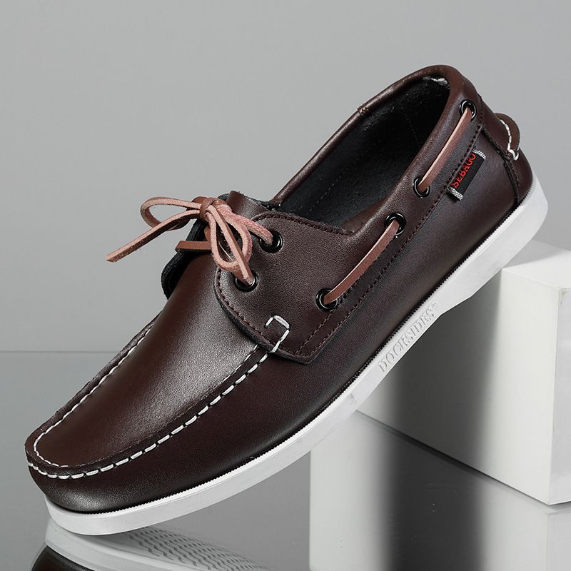 Quality Sailing Genuine Large Size Breathable Trendy Casual Men's Leather Shoes_voghion.com