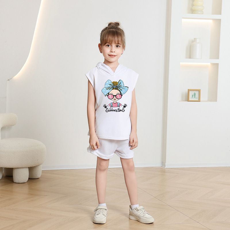Children's Clothing 2025 New Girls Shorts Suit Hooded Two Piece Korean Style Fashion Cartoon Vest Trend_voghion.com