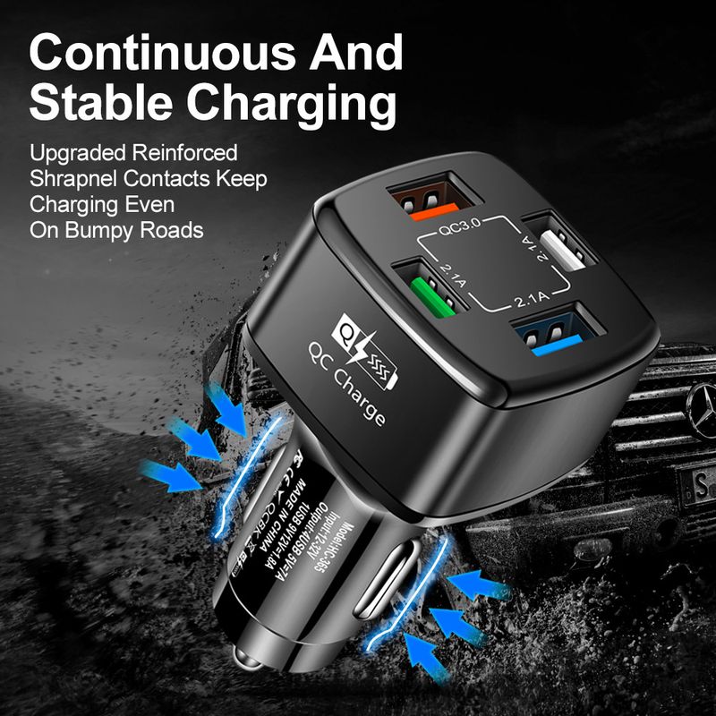 Music Festival  7A 4USB Fast Charging One to Four QC3.0 Multi Port Car Charger_voghion.com