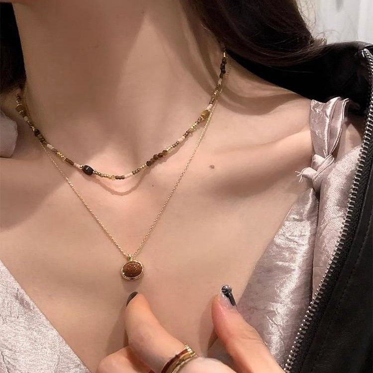 Collana a strati con perline di pietra occhio di tigre a piccola nicchia per donne con personalità unica, collana alla moda e versatile._voghion.com