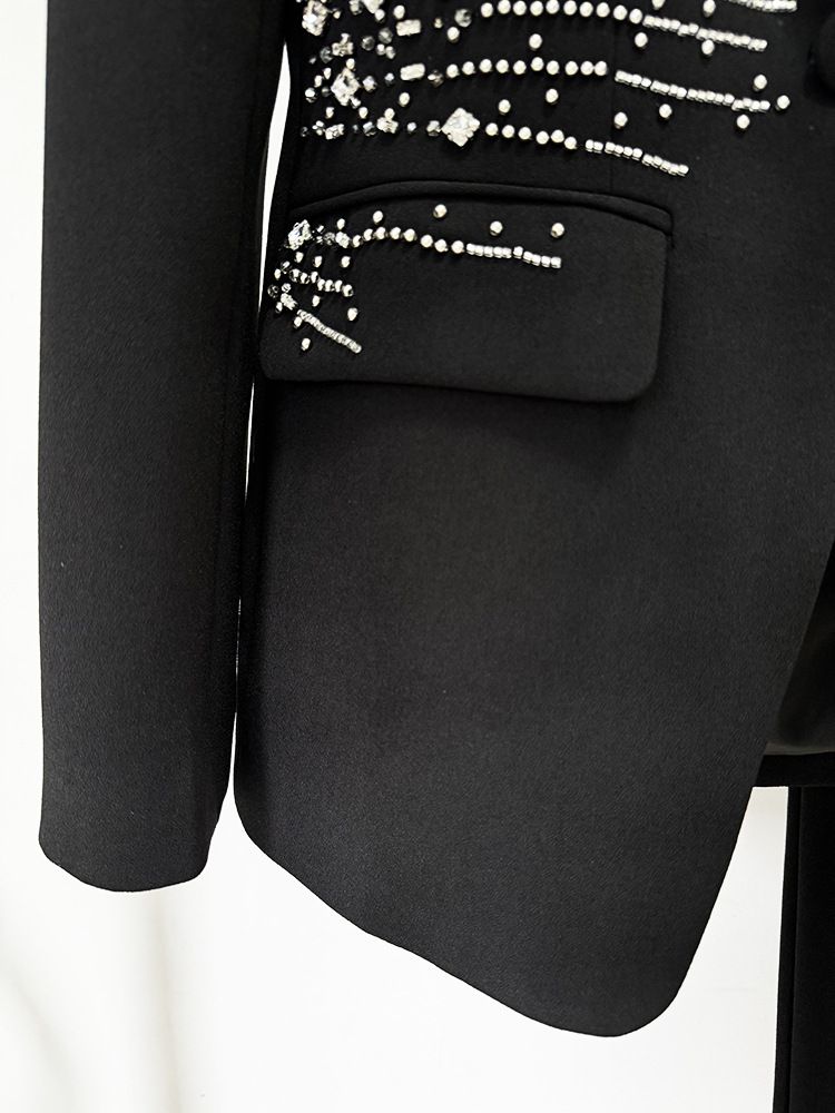 Damenbekleidung Promi-Mode neuer schwerer Perlendiamant mit einem Knopfanzug Hosenanzug zweiteiliger Anzug_voghion.com