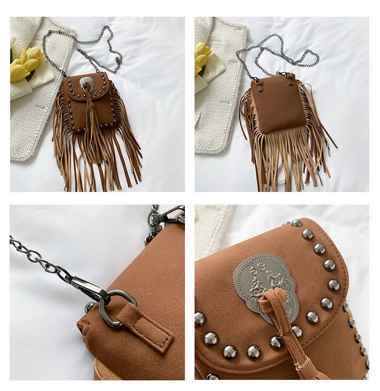 Women's Crossbody Vintage Tassel Shoulder Bag For Women Leather Punk Rivet Zipper Wallet Travel_voghion.com