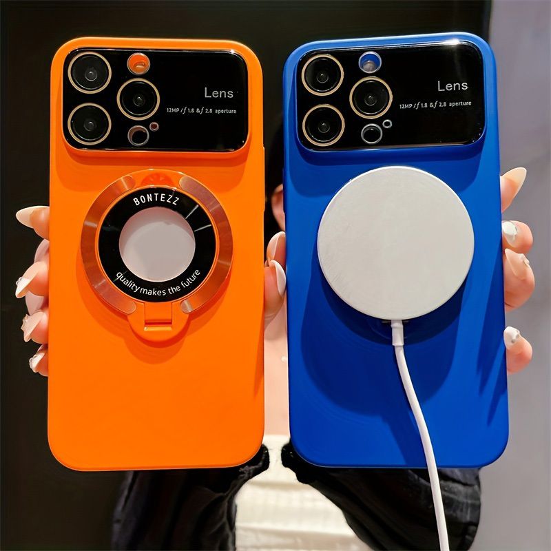 Custodia magnetica di lusso premium con supporto sicuro, protezione avanzata per la fotocamera, supporto con logo compatibile con iPhone 14 Pro, 13, 11, 12 Pro Max e 14 Plus_voghion.com