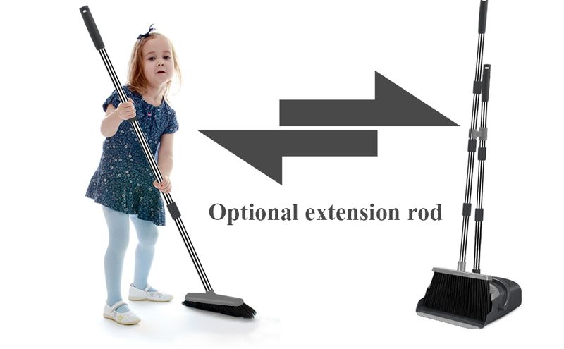 Set scopa e paletta Kelamayi per casa, ufficio, pulizia interna ed esterna, scopa e paletta verticali (nero e grigio)_voghion.com