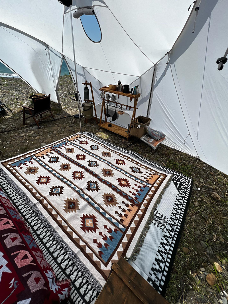 Japanese camping blanket, sofa towel, camping picnic blanket, ethnic style picnic rug_voghion.com