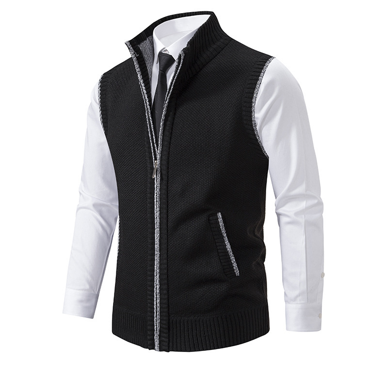 2024 Spring and Autumn New Solid Vest Coat Men's Casual Standing Collar Sleeveless Knit_voghion.com