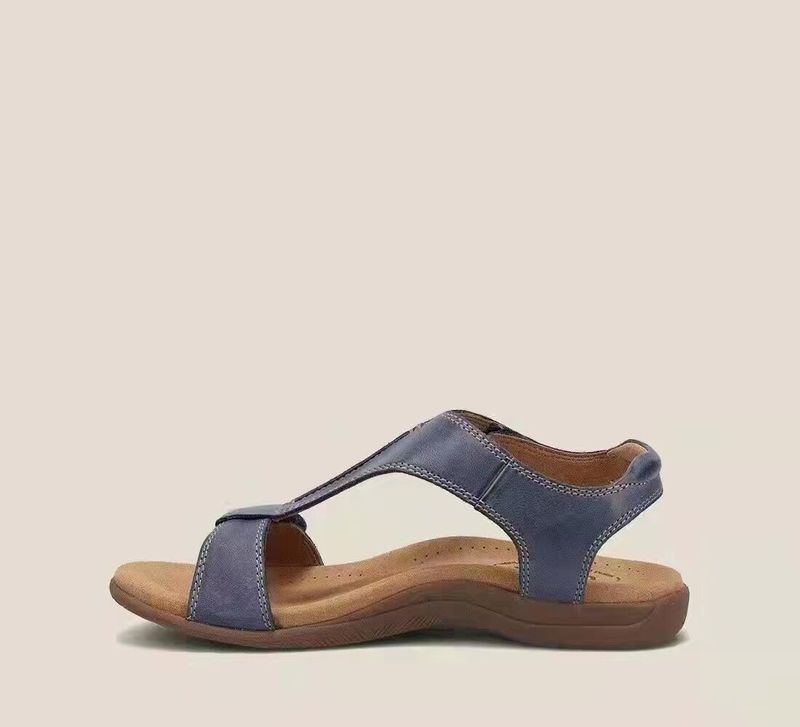 Women's Shoes Summer Flat Arch Massage Velcro One Word Casual Beach Sandals_voghion.com