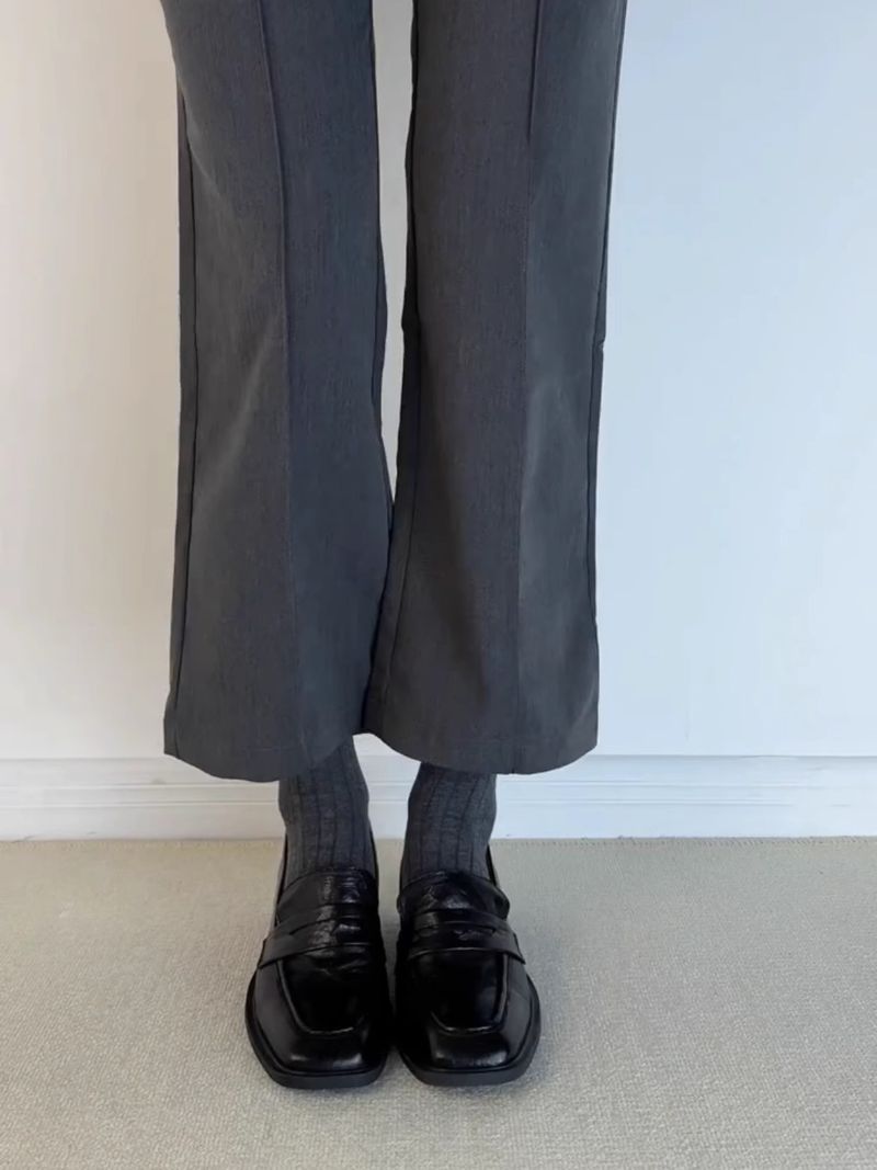 Mocassini Lancui Commuter 2025 Primavera con punta quadrata e tacco spesso, da donna, neri, senza lacci, con tacco medio_voghion.com