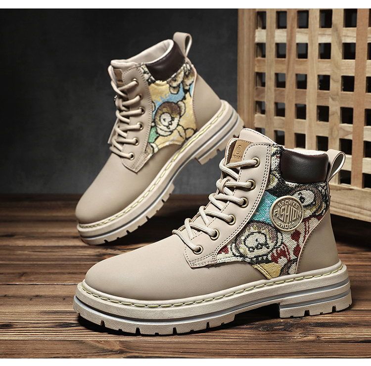Men's British Style Martin Boots - Low Top Work Boots With Breathable PU Upper & Cushioned Insole For Winter & Spring (Khaki/Black/Gray, Sizes 39-48)_voghion.com