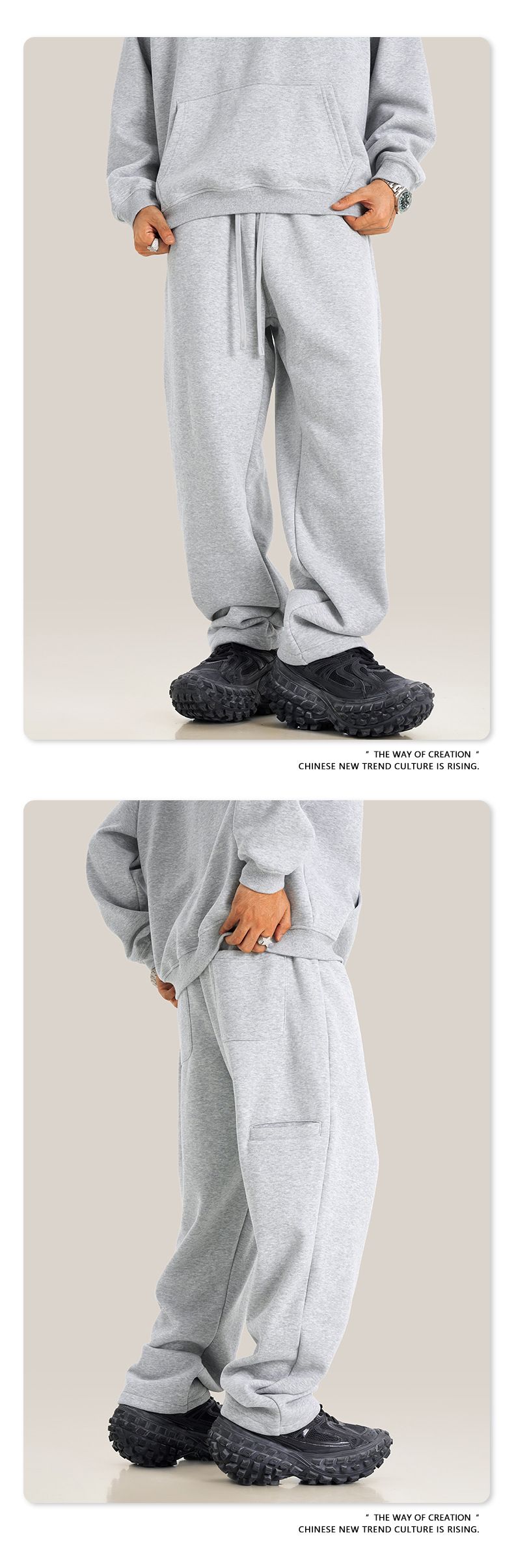 Unisex-Jogginghose mit Fleecefutter und geradem Bein – Freizeithose für den Winter für Männer und Frauen (Schwarz, Anthrazit)_voghion.com