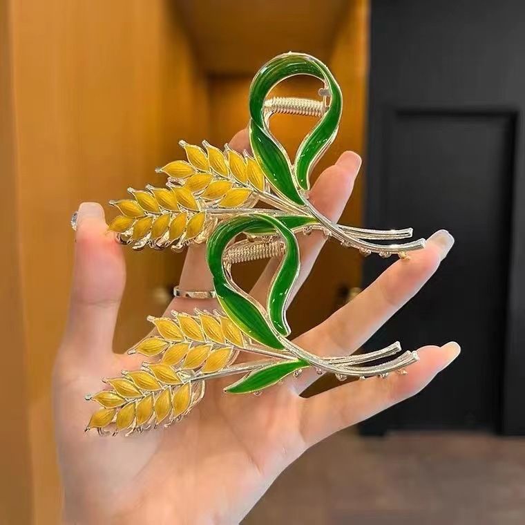 Oreja de cebada de alta gama con rizado en la parte posterior de la cabeza, pinza para el cabello para mujer, tocado grande y elegante con clip de tiburón para verano_voghion.com