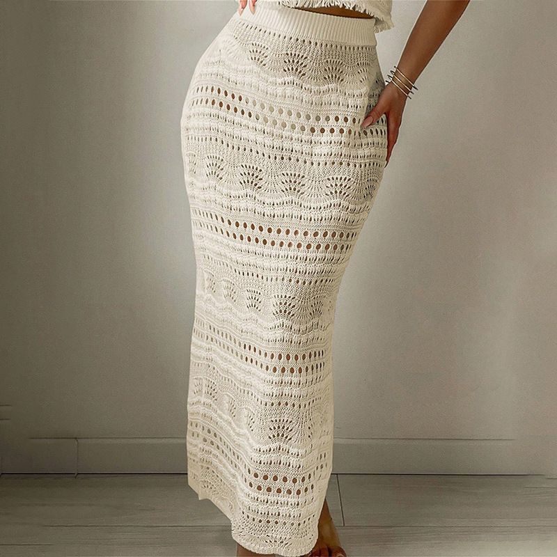 Maillot de bain en tricot de couleur unie pour femme, cache-maillot de bain, protection solaire_voghion.com