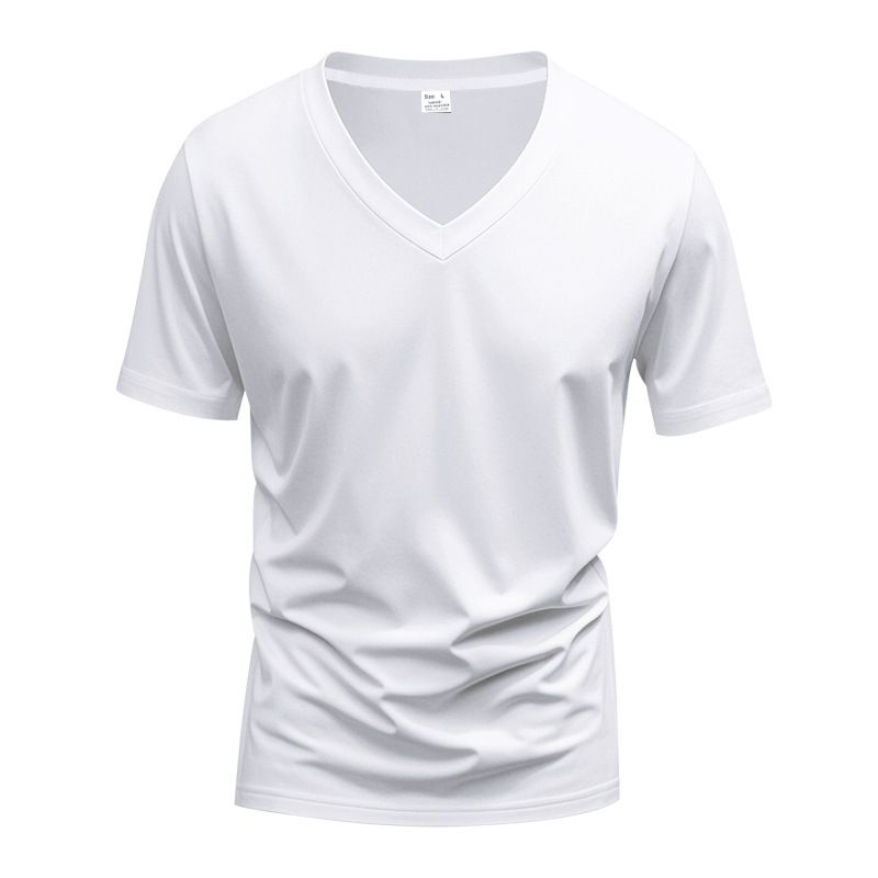 Herrenbekleidung T-Shirt Einfarbig V-Ausschnitt Kurzarm Sommer Neue Große Größe Trend Tops_voghion.com