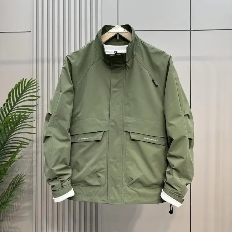 Stand collar jacket, men's spring new style jacket, trendy casual workwear, upper clothes, spring and autumn large pocket jacket_voghion.com
