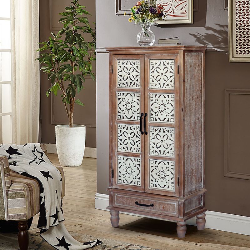 55.12'' Tall Tower Storage Cabinet - Rustic Wood Sideboard Pantry Cabinet - Versatile Buffet Cabinet With Storage For Home Decor And Organization Chic Cabinet With Two Doors And A Drawer_voghion.com
