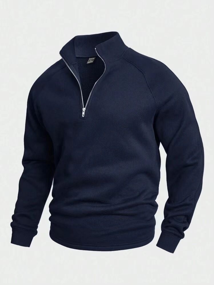 Felpa da uomo in pile con cerniera e collo alto, calda, ampia, tinta unita, casual, per autunno e inverno_voghion.com